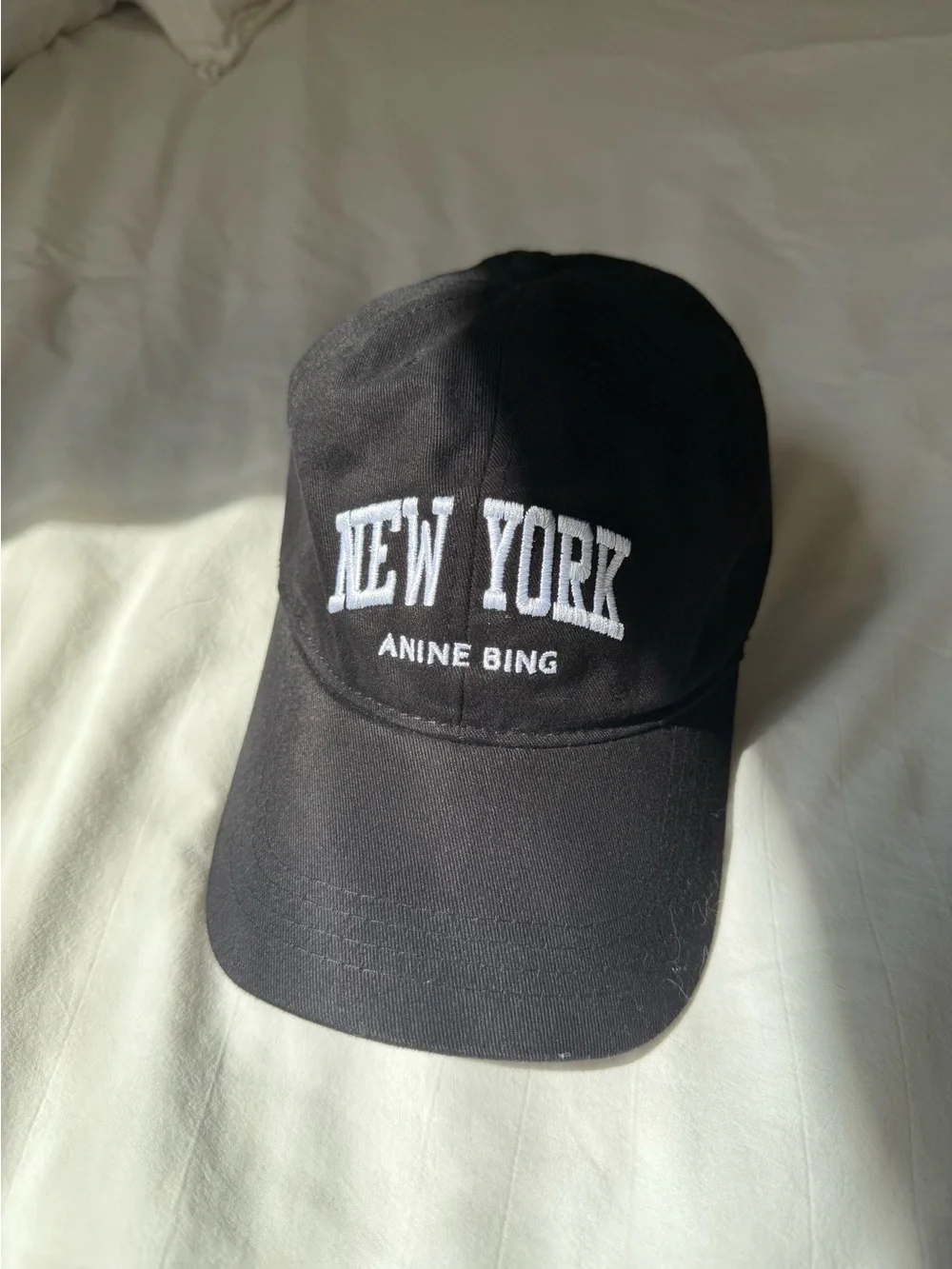 Anine Bing Black 'New York' Embroidered Baseball Cap